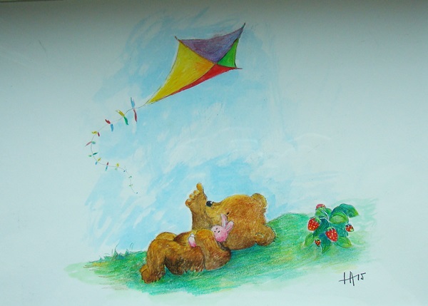 Bear and bunny with kite