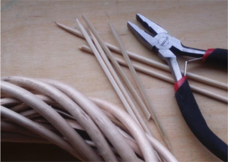 wreath and bamboo skewers